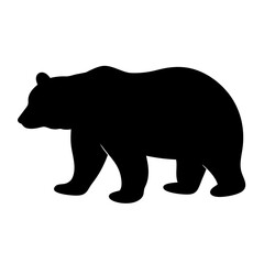Black bear silhouette walking calmly against a stark white background image