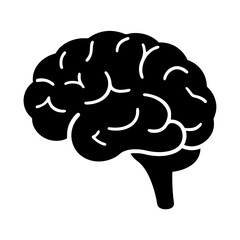 Stylized anatomical depiction of a human brain in bold solid black