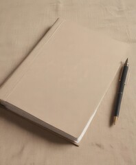 Natural linen textured beige book cover mockup,  natural fiber,  minimalistic,  beige book