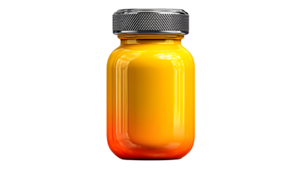 A vibrant yelloworange liquid in a glass jar with a metallic lid ideal for health and wellnes