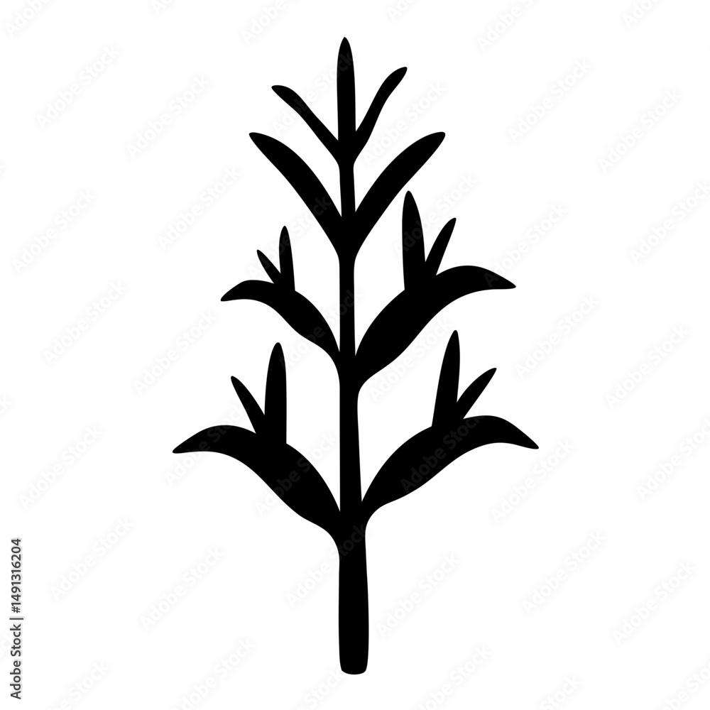 Poster stylized botanical illustration featuring a central stem with branching leaf structures