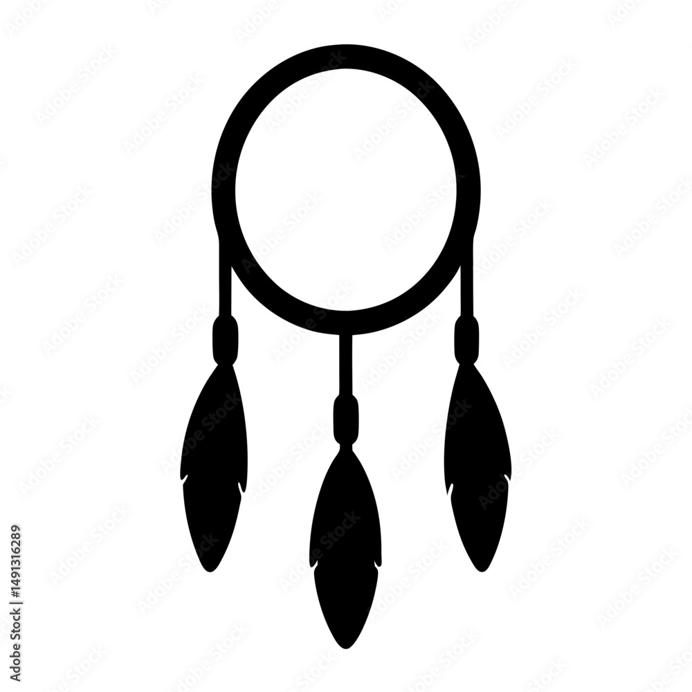 Poster minimalistic dreamcatcher silhouette design with feathers on a white background simple