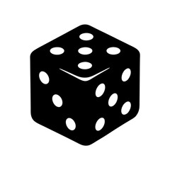 A stylized black and white illustration of a dice, showing the numbers