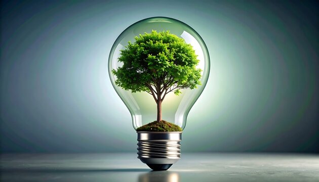 Green Energy Tree in Lightbulb.