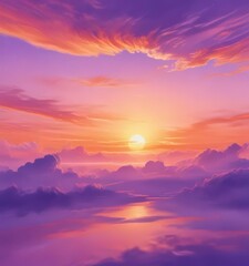 Obraz premium Swirling purple and orange watercolor, depicting a dreamy sunset sky , color, backdrop, blend