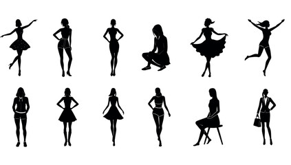 Fototapeta premium Silhouetted Style: A collection of elegant silhouettes, embodying grace and poise in a range of poses. Each figure is meticulously crafted, a celebration of minimalist fashion and timeless aesthetics.