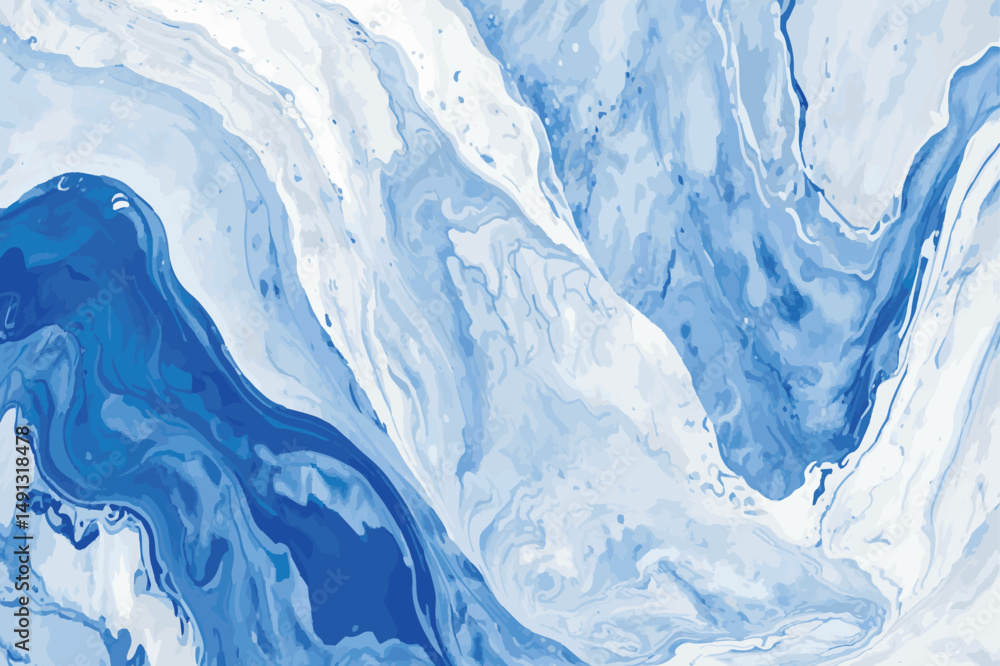 Poster modern ocean wave abstract painting with swirling blues and whites, creating a dynamic and fluid com