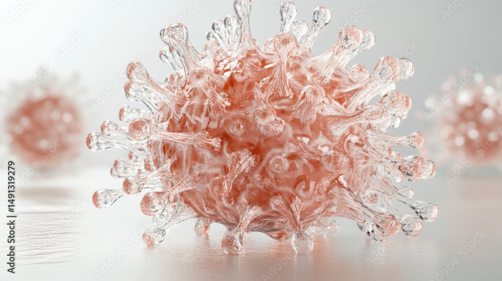 Poster detailed illustration of a virus particle with intricate structures.