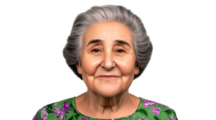 Mature Latino female portrait, friendly expression, isolated, cut out transparent