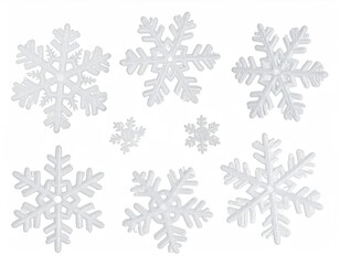 White Snowflakes Background - Isolated Winter Snowfall Pattern on White