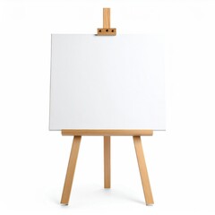 Wooden Easel with Blank White Canvas Isolated on White Background - Art and Creativity Concept