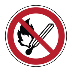No Open Flame Sign &ndash; Fire, Open Ignition Source, and Smoking Prohibited Sign &ndash; High Quality Vectorial Image