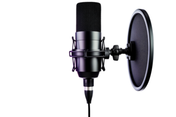 Studio condenser microphone with pop filter, cut out transparent