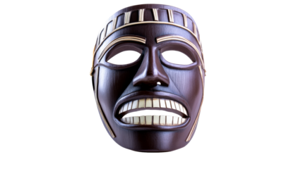 Tribal wooden mask with teeth, isolated object, cut out transparent