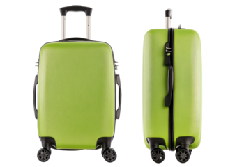 Trendy Lime Green Suitcase with Wheels, Vacation Ready, cut out transparent