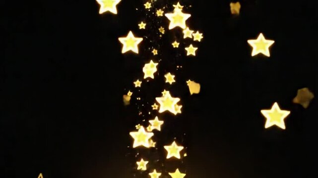 Loop falling down gold stars on black abstract background