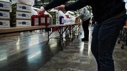 Groceries and Supplies Stacked for Charity Donation Drive
