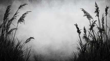 Obraz premium Silhouetted Grasses in Hazy Monochrome Landscape