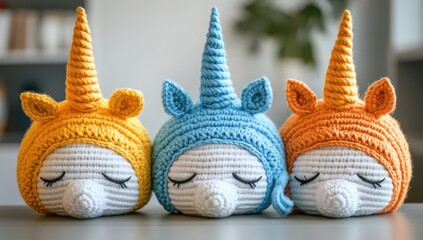 Fototapeta premium Cute crocheted unicorn hats