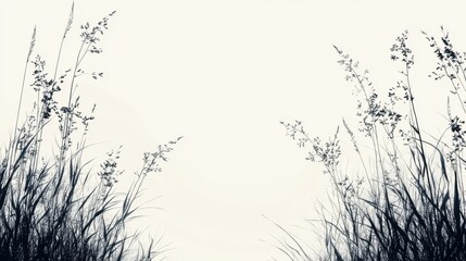 Fototapeta premium Silhouetted Plants Against Bright Background Black and White Minimalist Nature Image