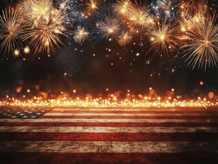 Spectacular Fireworks Display Over American Flag