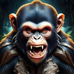 Portrait of a fabulous evil beast-monkey in a fighting mood
