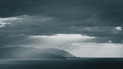 Sunset sky. Dramatic sky view. Sunlight over the sea