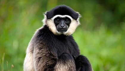 Lar Gibbon Portrait with Green Background.