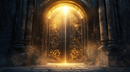 Glowing Golden Gate: Magical Archway Entrance to Mystery