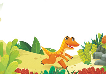 cartoon dinosaur land scene with animal dino in the jungle illustration for the children