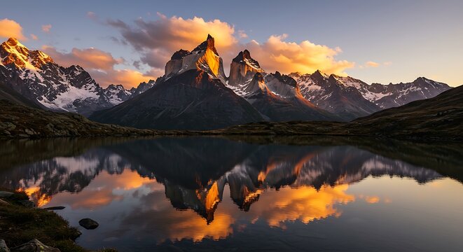 Majestic Sunset Reflection in Torres del Paine National Park