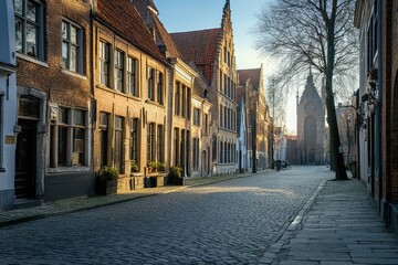 Fototapeta premium European city street in sunlight