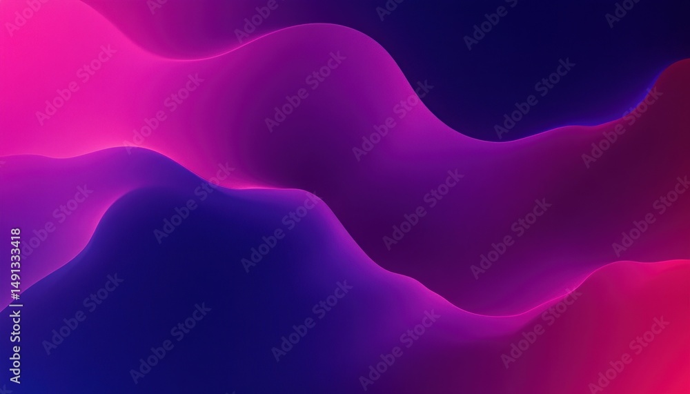 Poster abstract smooth flowing waves in vibrant pink and deep purple gradient creating a futuristic and cal