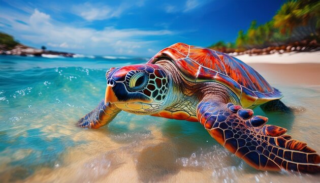 beach water color sea turtle