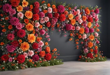Luxury faux floral wall, vibrant blooms for photography , artificial flowers,  event decor,  photography background