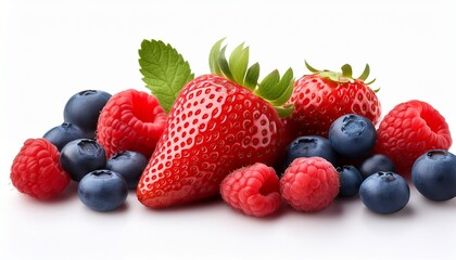 Obraz premium assorted berries including strawberries raspberries and blueberries isolated white background