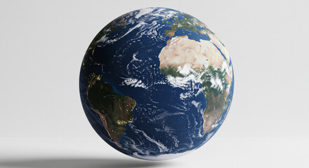 Fototapeta premium A global view of planet Earth as a blue sphere with continents on a black or blue background illustrates world geography