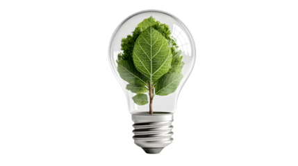 EcoInspired Light Bulb with Green Leaf Tree Sustainability and Innovation Symbol