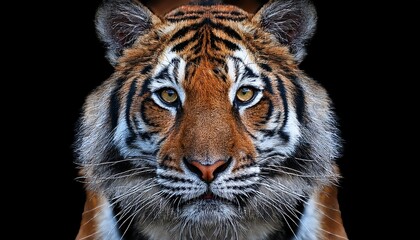 Fototapeta premium close up portrait of a fierce tiger with intense eyes on a dark background tiger close up face isolated black background