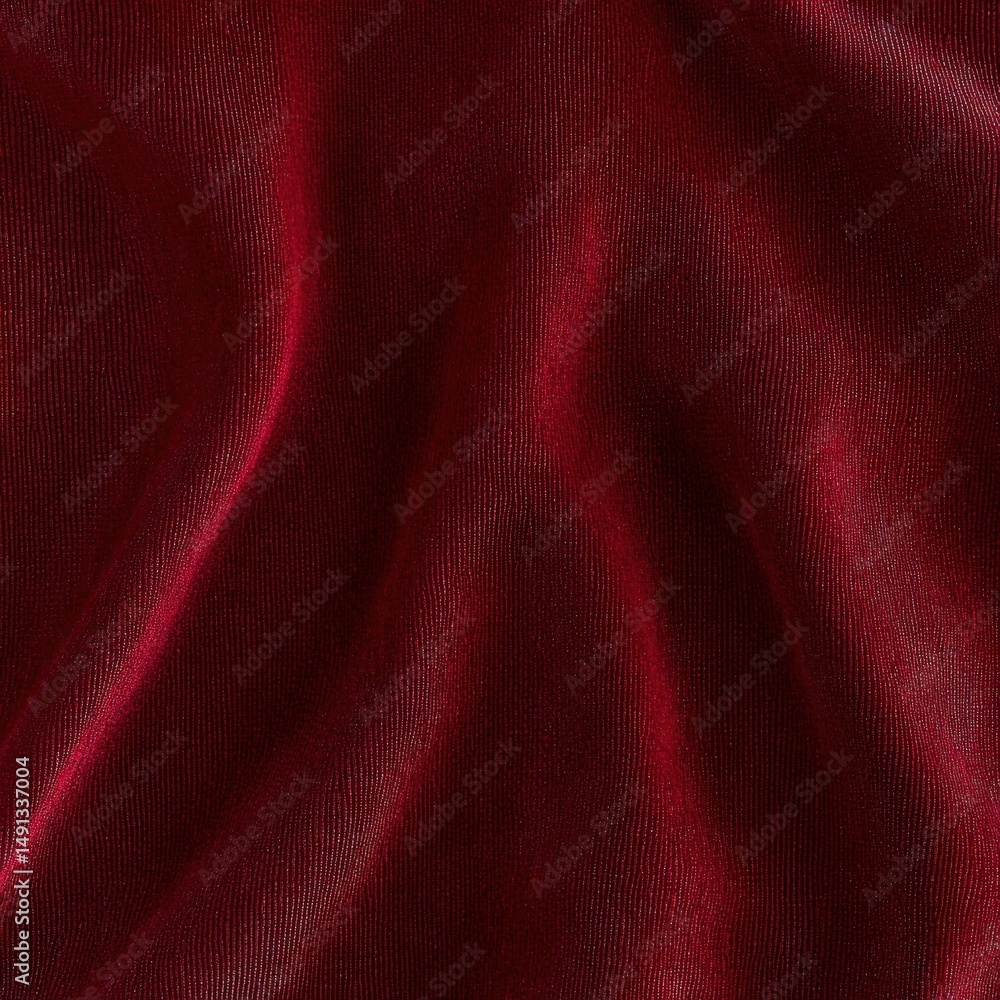 Poster close-up of smooth dark red velvet fabric with soft folds and highlights showing luxurious texture a