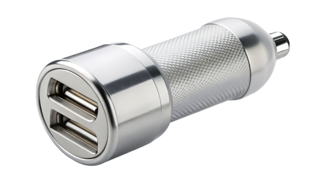 Close up shot of a dual port USB car charger adapter