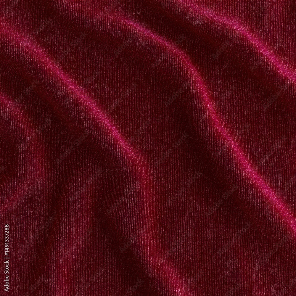 Poster close-up of rich burgundy velvet fabric with soft folds and smooth texture creating elegant light an
