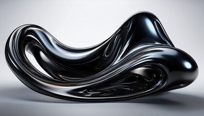 glossy black fluid sculpture with a smooth reflective surface isolated transparent cutout