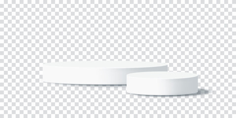 White 3D podium platforms for product presentation. Realistic stage background. Vector illustration isolated on transparent background
