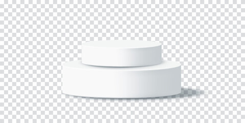 Minimal white display for dropper bottles. 3D cosmetic podium for modern face oil or serum branding. Vector illustration set on transparent background