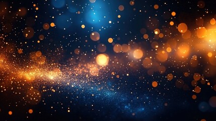 Abstract cosmic-like scene with glowing orange and blue particles creating a sense of depth and mystery