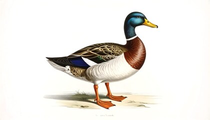 Obraz premium Mallard Duck with Vintage Illustration.