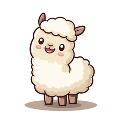 Cute alpaca clipart with full body visible, clean vector lines, smooth shading, and flat colors on a white background, charming and simple animal illustration perfect for educational 