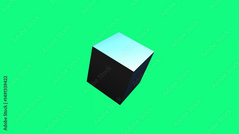 Poster 3d animated solid cube, simple geometry, green screen