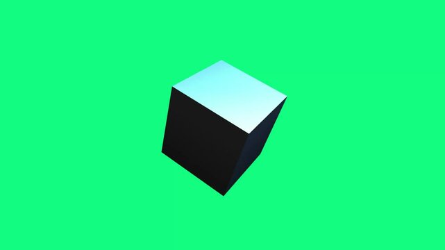 3D Animated Solid Cube, Simple Geometry, Green Screen
